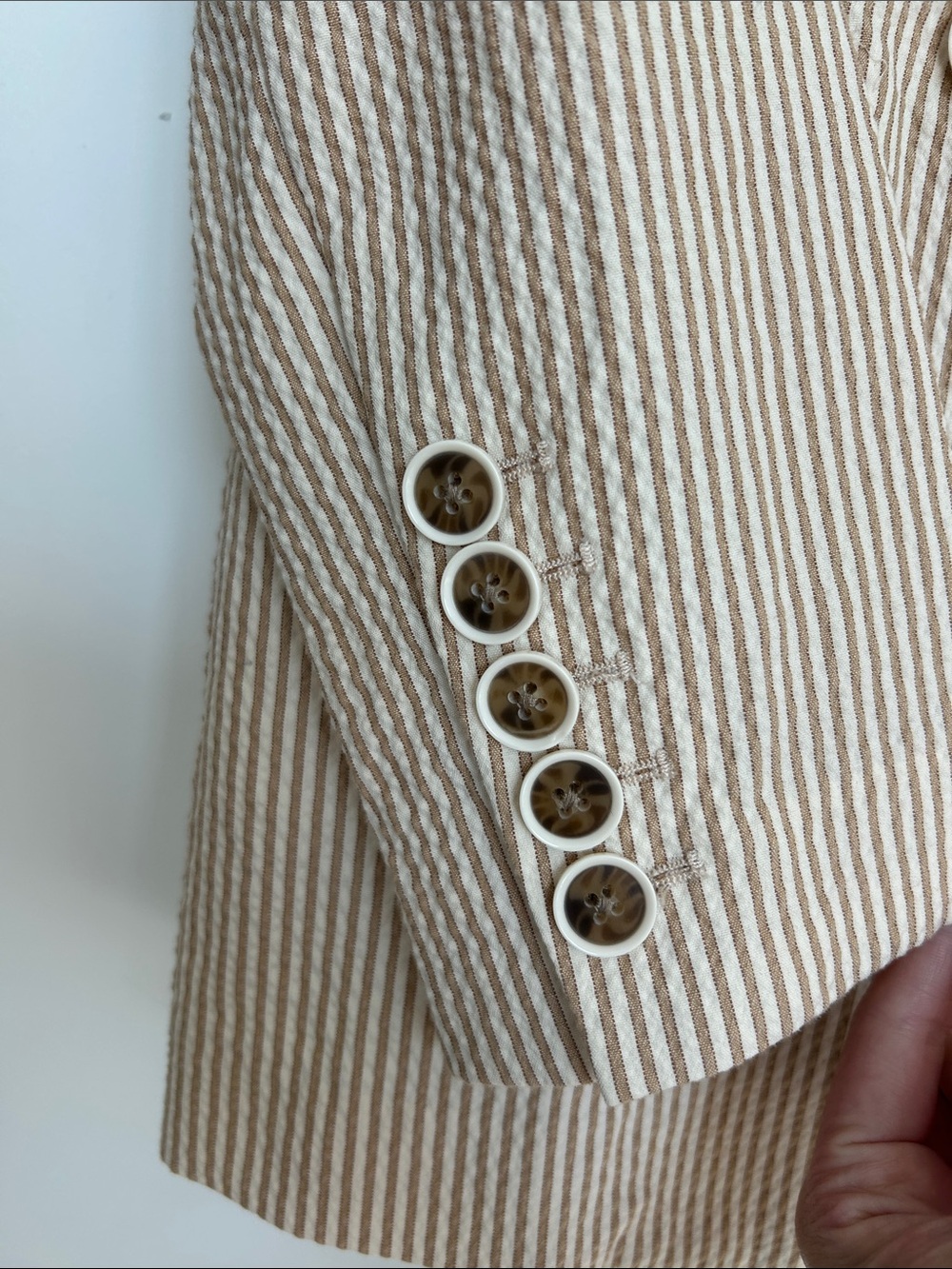 Veronica Beard Beige Pinstripe Double-Breasted Seersucker Blazer - Picture 5 of 7